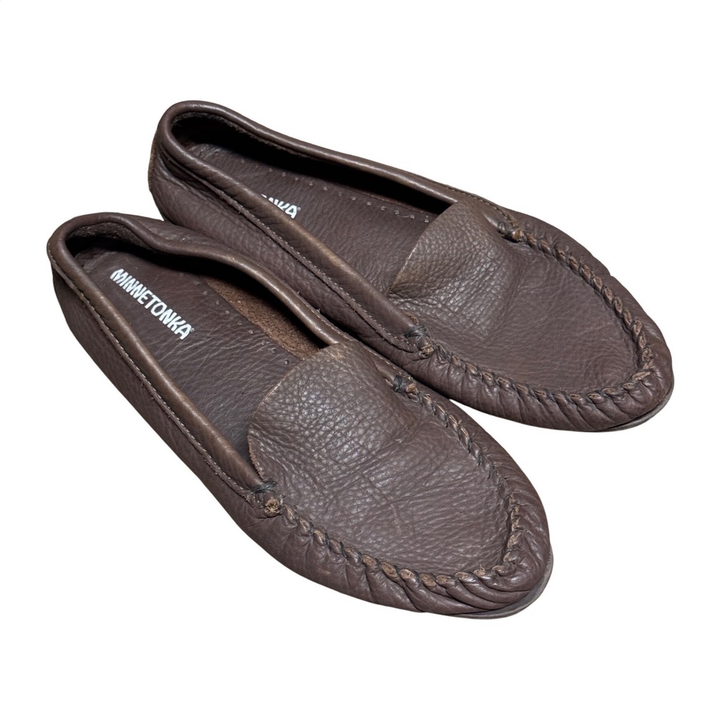 Minnetonka Mens 11 Classic Loafer Driving Moccasin Brown Leather